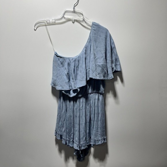 altar'd state Romper Womens Size Small Blue Lined One Shoulder Ruffled Trim - Picture 3 of 10